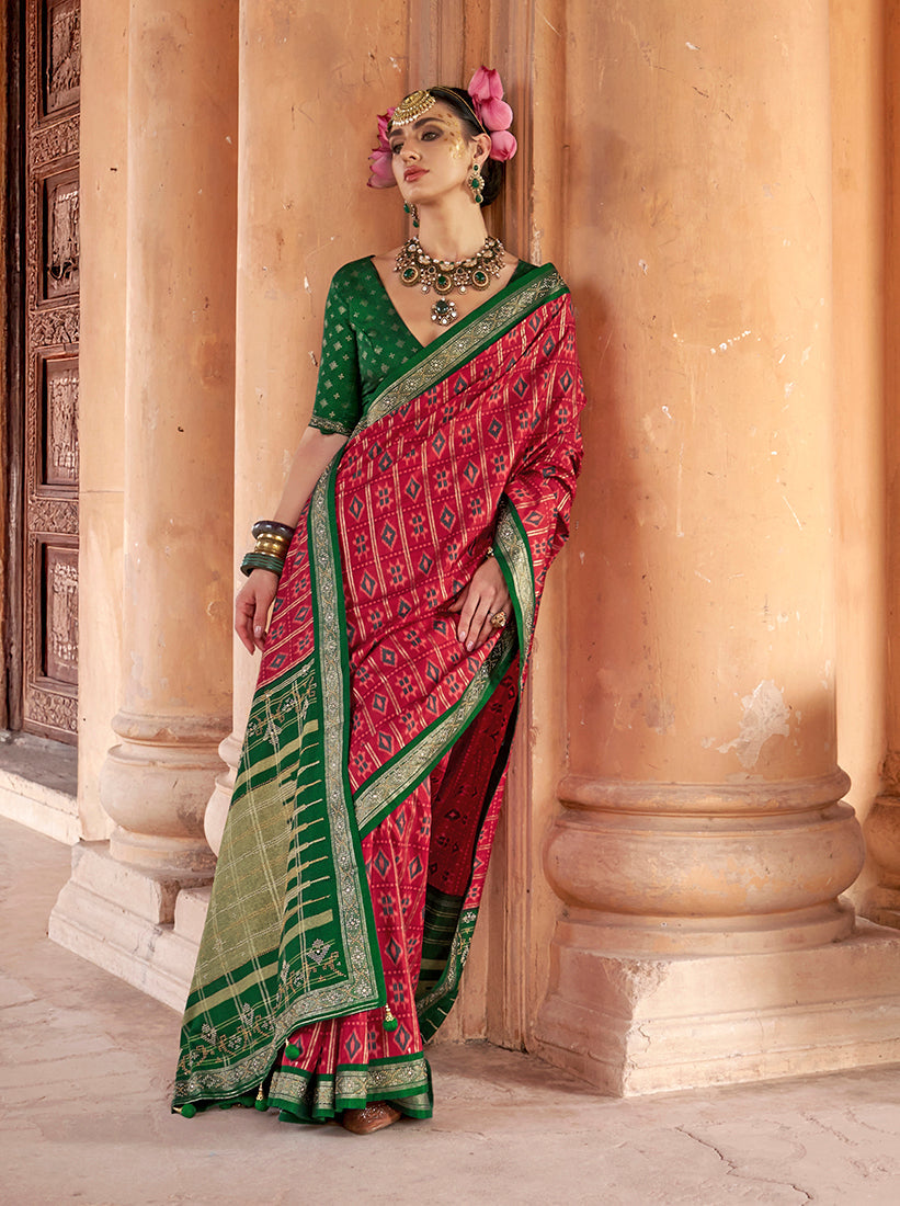 Monjolika Fashion Rani Pink Silk Blend Patola Print Classic Saree - Distacart