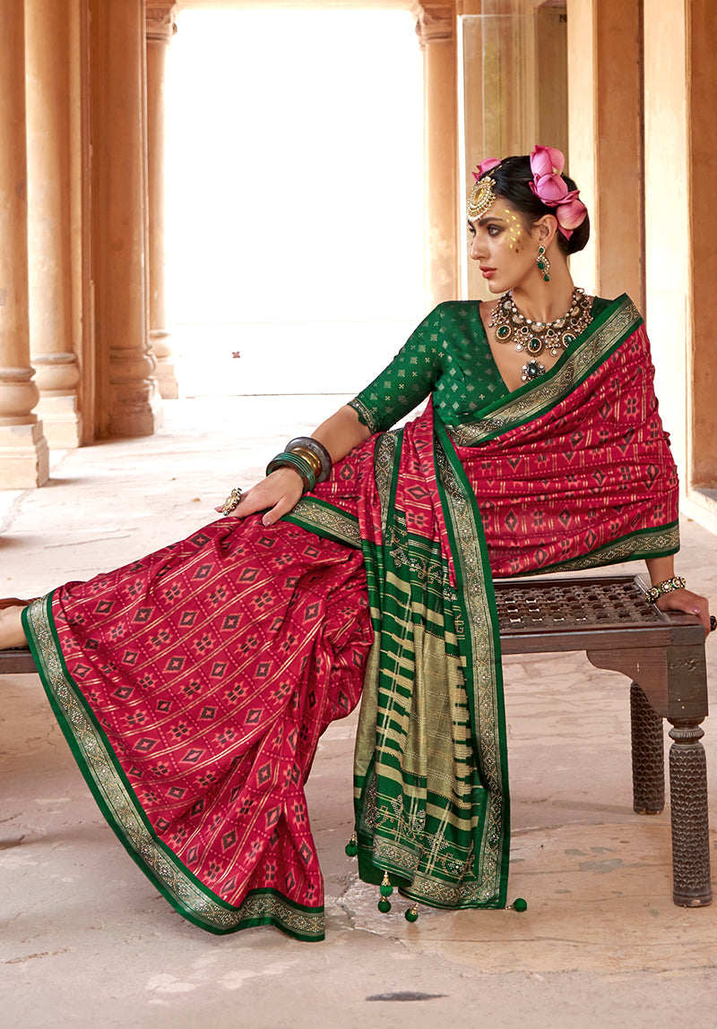 Monjolika Fashion Rani Pink Silk Blend Patola Print Classic Saree - Distacart