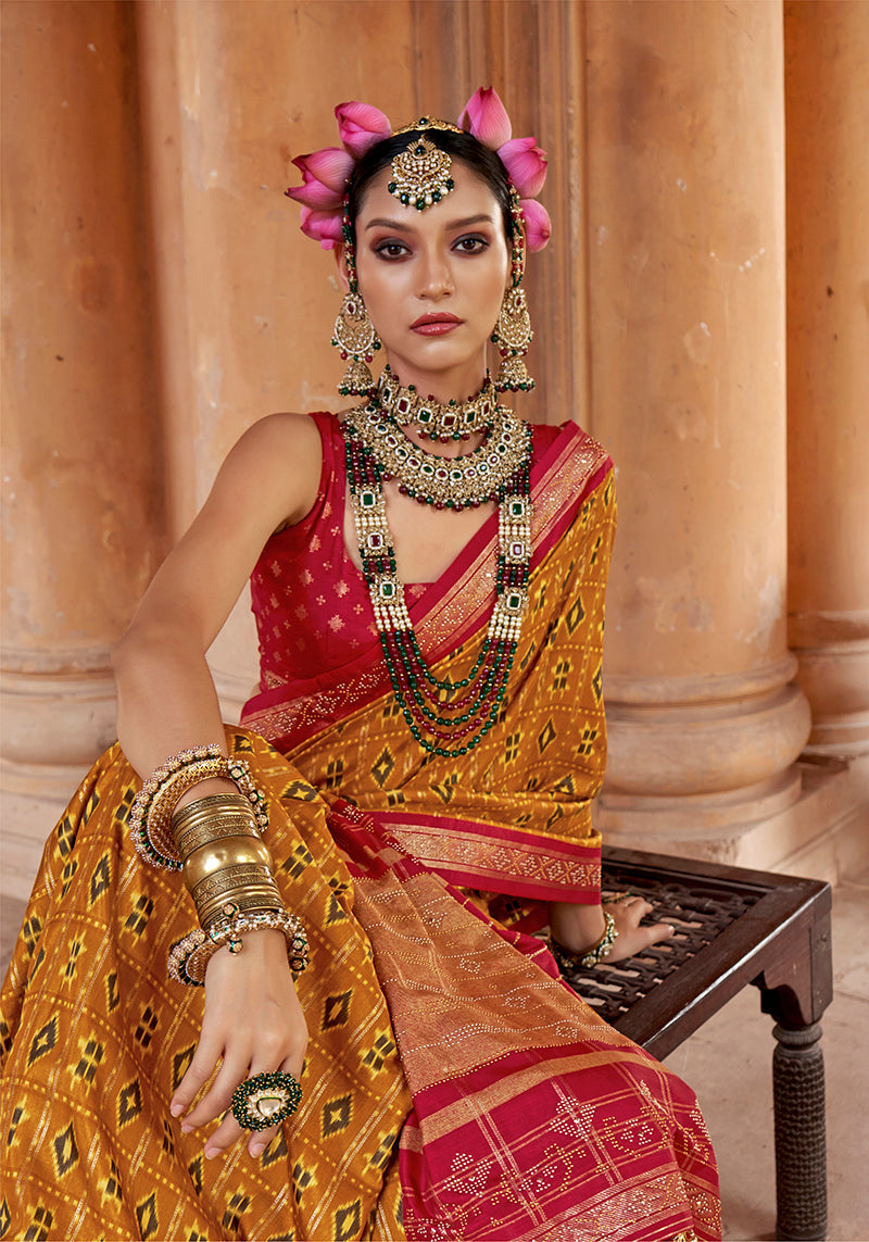 Monjolika Fashion Mustard Silk Blend Patola Print Classic Saree - Distacart