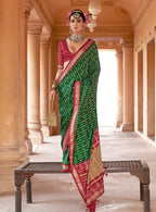 Monjolika Fashion Green Silk Blend Patola Print Classic Saree - Distacart