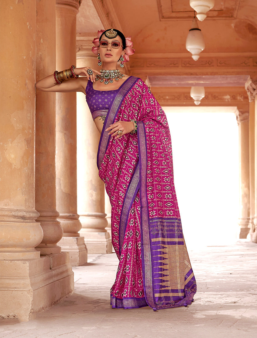 Monjolika Fashion Magenta Silk Blend Patola Print Classic Saree - Distacart