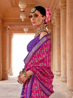 Monjolika Fashion Magenta Silk Blend Patola Print Classic Saree - Distacart