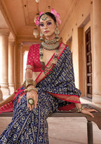 Monjolika Fashion Navy Blue Silk Blend Patola Print Classic Saree - Distacart