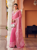 Monjolika Fashion Pink Weaving Georgette Party Contemporary Saree - Distacart