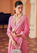 Monjolika Fashion Pink Weaving Georgette Party Contemporary Saree - Distacart