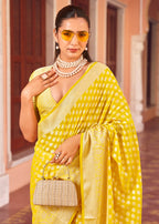 Monjolika Fashion Yellow Weaving Georgette Party Contemporary Saree - Distacart