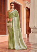 Monjolika Fashion Olive Green Weaving Georgette Party Contemporary Saree - Distacart