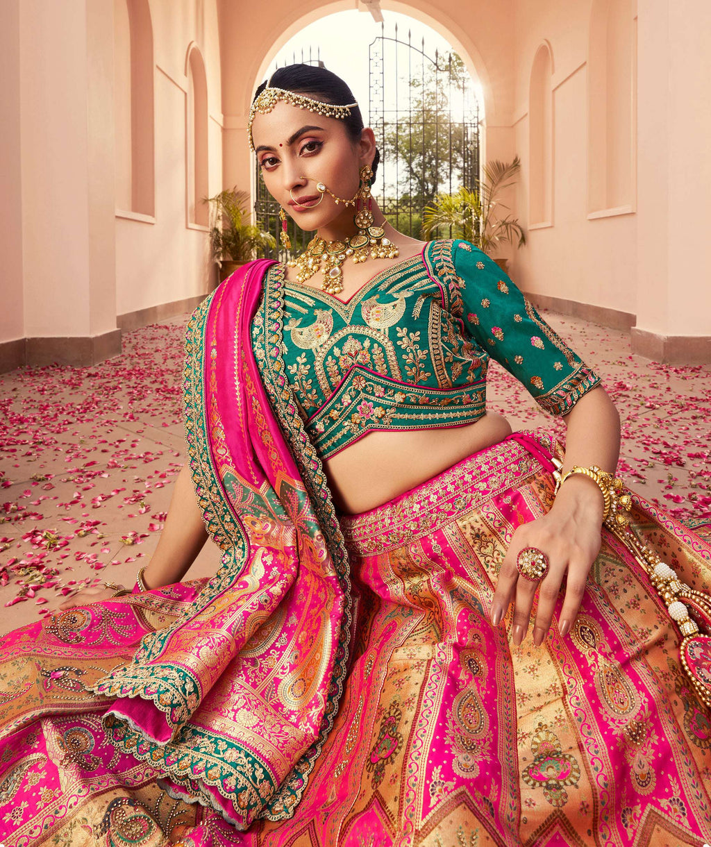 Monjolika Fashion Multi Colour Banarasi Silk Diamond Wedding Trendy Lehenga Choli