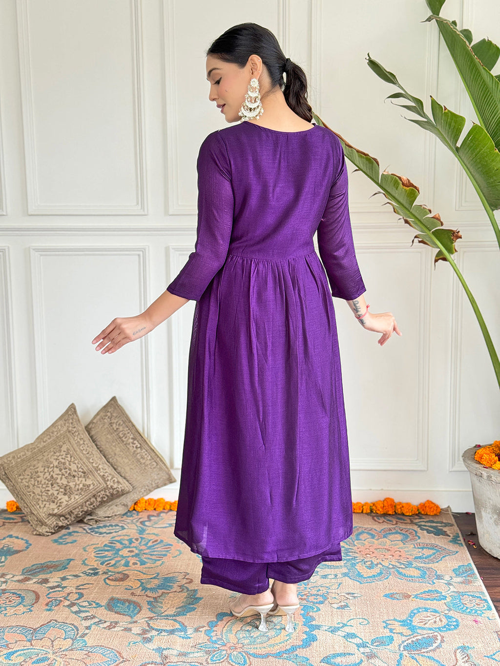 The52 Embroidered Vichitra Silk Fabric Straight Kurta, Pant and Dupatta Set - Distacart