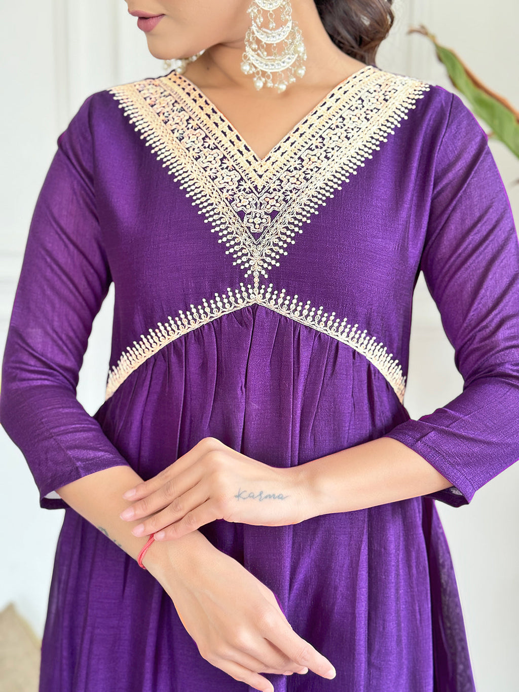 The52 Embroidered Vichitra Silk Fabric Straight Kurta, Pant and Dupatta Set - Distacart