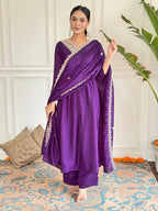 The52 Embroidered Vichitra Silk Fabric Straight Kurta, Pant and Dupatta Set - Distacart