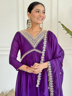The52 Embroidered Vichitra Silk Fabric Straight Kurta, Pant and Dupatta Set - Distacart