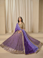 Monjolika Fashion Violet Chinon Silk With Embroidered, Sequins, Thread And Zari Work Lehenga Choli - Distacart