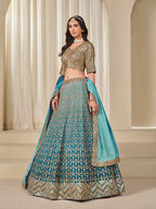 Monjolika Fashion Firozi Chinon Silk With Embroidered, Sequins, Thread And Zari Work Lehenga Choli - Distacart