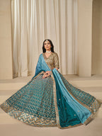 Monjolika Fashion Firozi Chinon Silk With Embroidered, Sequins, Thread And Zari Work Lehenga Choli - Distacart
