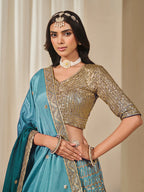 Monjolika Fashion Firozi Chinon Silk With Embroidered, Sequins, Thread And Zari Work Lehenga Choli - Distacart
