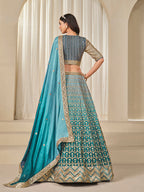 Monjolika Fashion Firozi Chinon Silk With Embroidered, Sequins, Thread And Zari Work Lehenga Choli - Distacart