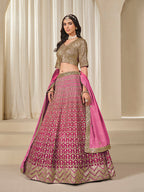 Monjolika Fashion Hot Pink Chinon Silk With Embroidered, Sequins, Thread And Zari Work Lehenga Choli - Distacart