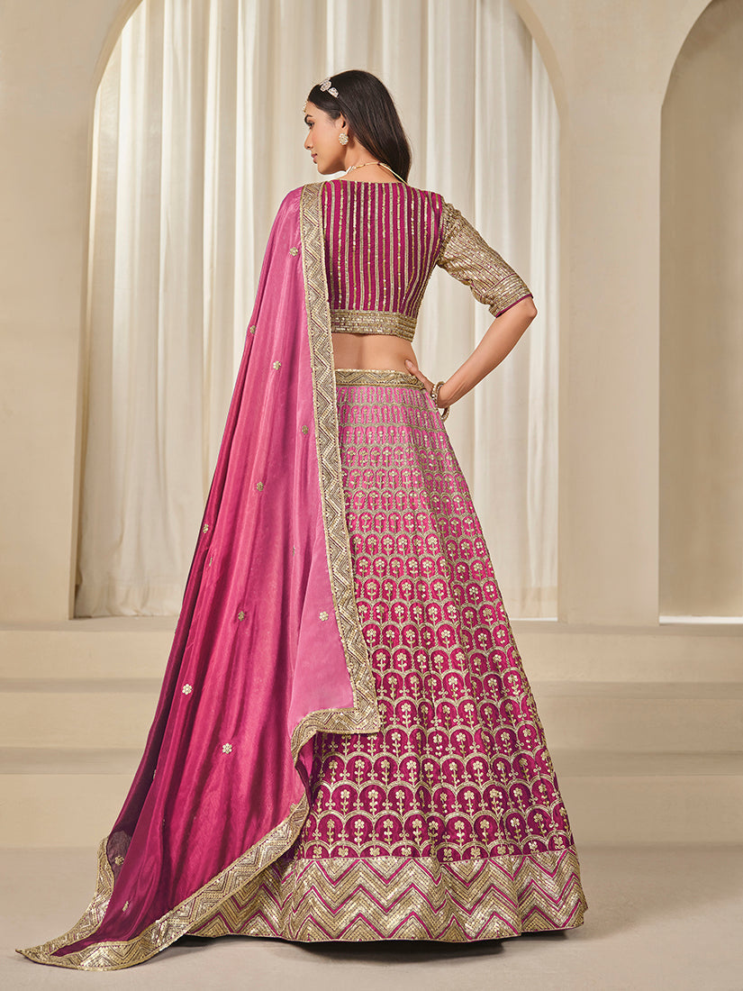 Monjolika Fashion Hot Pink Chinon Silk With Embroidered, Sequins, Thread And Zari Work Lehenga Choli - Distacart