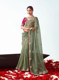 Monjolika Fashion Sage Green Embroidered Cut Work Fancy Fabric Ceremonial Designer Saree - Distacart