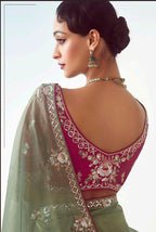 Monjolika Fashion Sage Green Embroidered Cut Work Fancy Fabric Ceremonial Designer Saree - Distacart
