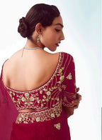 Monjolika Fashion Rani Pink Embroidered Cut Work Fancy Fabric Ceremonial Designer Saree