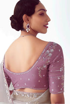 Monjolika Fashion Grey Embroidered Cut Work Fancy Fabric Ceremonial Designer Saree