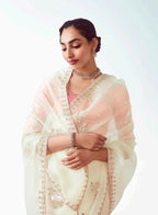 Monjolika Fashion White Embroidered Cut Work Fancy Fabric Ceremonial Designer Saree