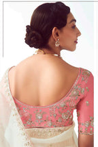 Monjolika Fashion White Embroidered Cut Work Fancy Fabric Ceremonial Designer Saree