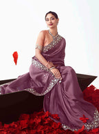 Monjolika Fashion Onion Pink Embroidered Cut Work Fancy Fabric Ceremonial Designer Saree