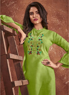 Monjolika Fashion Cotton Embroidered Green Party Wear Kurti - Distacart