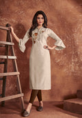 Monjolika Fashion Cotton Embroidered Off White Party Wear Kurti - Distacart