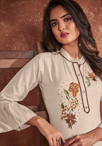 Monjolika Fashion Cotton Embroidered Off White Party Wear Kurti - Distacart