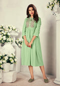 Monjolika Fashion Fancy Festive Wear Pista Green Color Rayon Fabric Thread Embroidered Kurti - Distacart