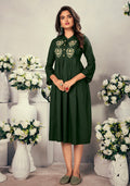 Monjolika Fashion Fancy Festive Wear Bottle Green Color Rayon Fabric Thread Embroidered Kurti - Distacart