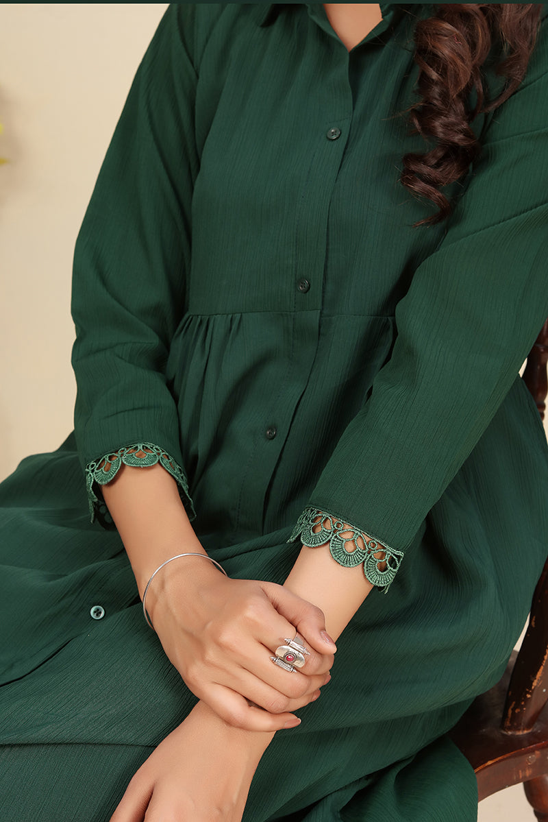 Monjolika Fashion Bottle Green Cotton Solid Festival Casual Kurti - Distacart