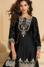 Evanik Black Chiffon with Embroidery Sequence, Thread Work Palazzo Set