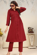 Monjolika Fashion Maroon Cotton Solid Festival Casual Kurti - Distacart