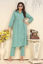 Monjolika Fashion Light Cyan Cotton Solid Festival Casual Kurti - Distacart