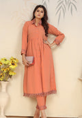 Monjolika Fashion Orange Cotton Solid Festival Casual Kurti - Distacart