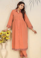 Monjolika Fashion Orange Cotton Solid Festival Casual Kurti - Distacart