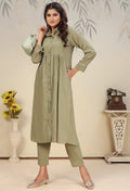 Monjolika Fashion Pista Green Cotton Solid Festival Casual Kurti - Distacart
