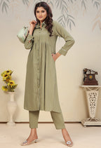 Monjolika Fashion Pista Green Cotton Solid Festival Casual Kurti - Distacart