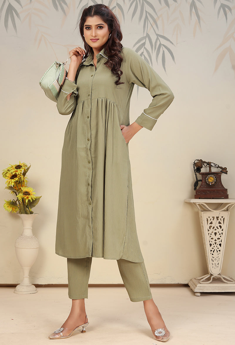 Monjolika Fashion Pista Green Cotton Solid Festival Casual Kurti - Distacart