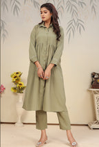 Monjolika Fashion Pista Green Cotton Solid Festival Casual Kurti - Distacart