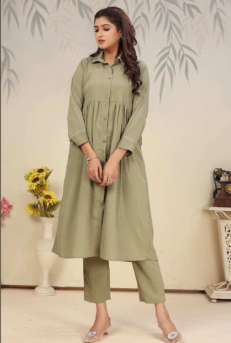 Monjolika Fashion Pista Green Cotton Solid Festival Casual Kurti - Distacart