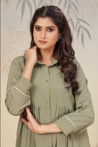 Monjolika Fashion Pista Green Cotton Solid Festival Casual Kurti - Distacart