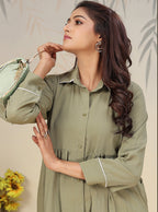 Monjolika Fashion Pista Green Cotton Solid Festival Casual Kurti - Distacart