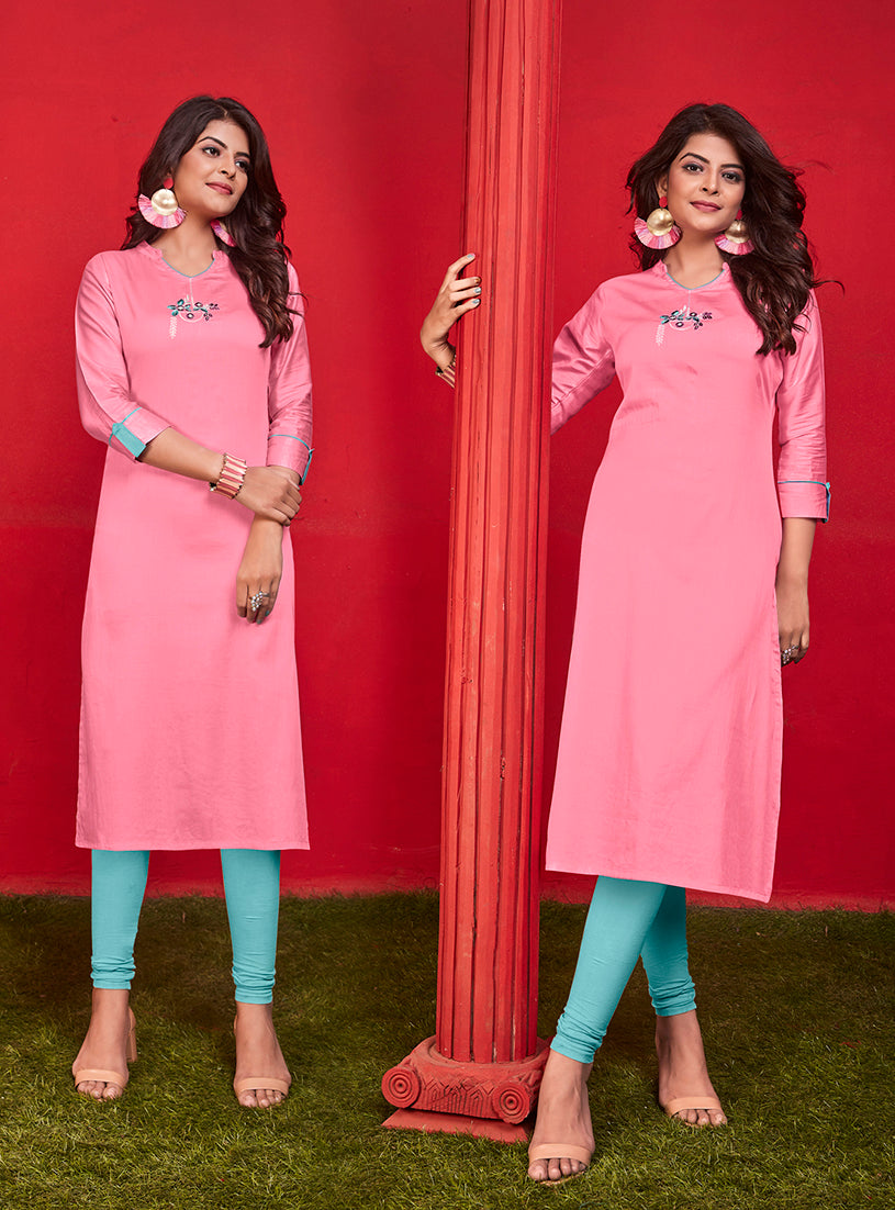 Monjolika Fashion Cotton Party Wear Kurti In Pink - Distacart