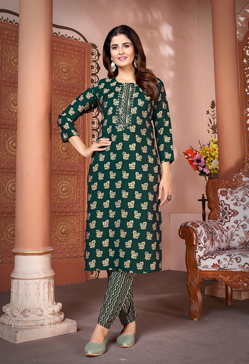 Monjolika Fashion Silk Embroidered Dark Green Designer Kurti - Distacart
